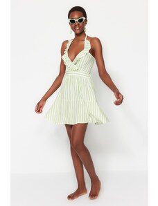 Trendyol zelené mini tkané plážové šaty s hlubokými zády