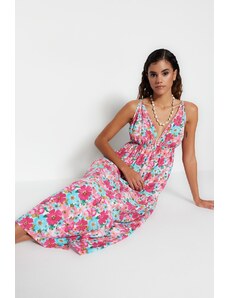 Trendyol květinové vzorované maxi tkané plážové šaty