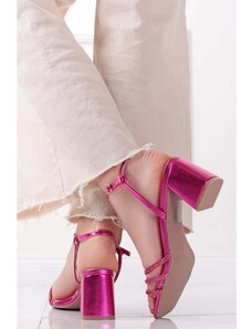 Ideal Fuchsiové sandály na hrubém podpatku s ozdobnými kamínky Audrey