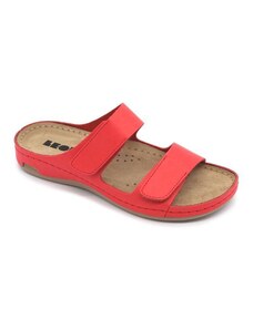 Leon 954 Dámská kožená zdravotní obuv s přezkami na suchý zip - Červená