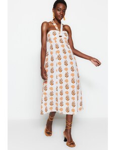 Trendyol Orange Woven Collar Detailed Midi Woven Dress