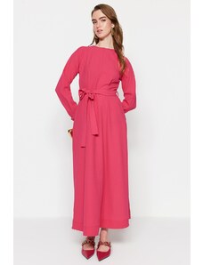 Trendyol Růžové tkané šaty s propásaným stehem