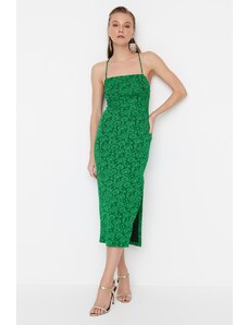 Trendyol zeleno-vícebarevné pletené texturované elegantní večerní šaty