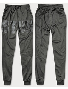 J.STYLE Tmavě šedé pánské teplákové kalhoty s potiskem (8K191)