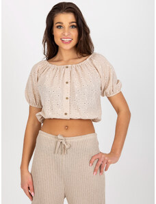 BASIC BÉŽOVÝ BAVLNĚNÝ HALENKOVÝ CROP TOP -BEIGE Béžová