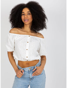 BASIC SMETANOVÝ BAVLNĚNÝ HALENKOVÝ CROP TOP -ECRU Smetanová