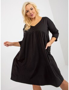RELEVANCE Čierne voľné rozšírené plus size šaty s gombíkmi a vreckami