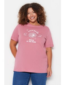 Trendyol Curve Pink Crew Neck Knitted T-Shirt