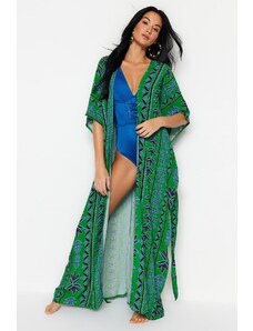 Trendyol Ethnic Patterned Belted Maxi Woven Kimono & Kaftan