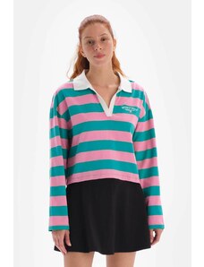 Dagi Women's Pink Sweatshirt with Collar Striped