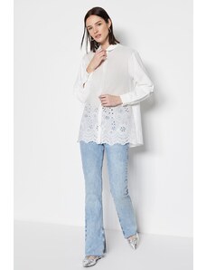 Trendyol Ecru Scallop Detail Woven Cotton Shirt