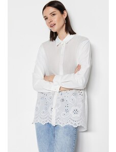 Trendyol Ecru Scalloped Detail Woven Cotton Shirt