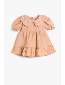 Koton Dress with Wide Baby Collar Elasticated Short Balloon Sleeves Ruffled Cotton Cotton