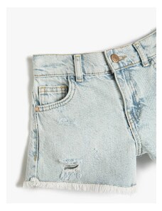Koton Denim Shorts with Pockets Frayed Detailed Cotton Tasseled Edges with Adjustable Elastic Waist