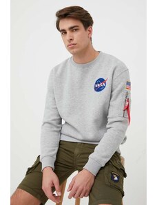 Mikina Alpha Industries Space Shuttle Sweater pánská, šedá barva, s potiskem, 178307.17