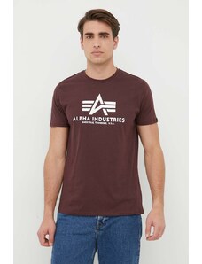 Bavlněné tričko Alpha Industries Basic T-Shirt vínová barva, s potiskem, 100501.21