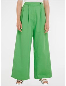 Světle zelené dámské široké kalhoty s příměsí lnu Tommy Hilfiger - Dámské