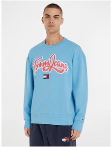 Tommy Hilfiger Světle modrá pánská mikina Tommy Jeans College Pop Text Crew - Pánské