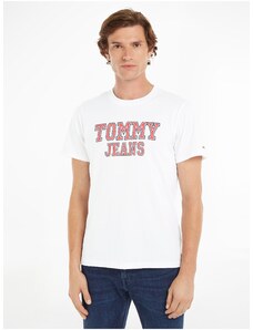 Tommy Hilfiger Bílé pánské tričko Tommy Jeans Essential - Pánské