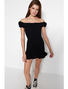 Trendyol černé vypasované mini Gimped tkané šaty