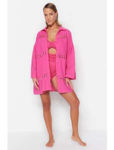 Trendyol Pink Woven Stripe Accessorized 100% Cotton Shirt
