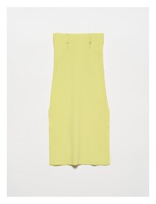 Dilvin 80104 Metal Buckle with Slits Knitwear Skirt-lime