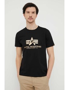 Bavlněné tričko Alpha Industries Basic T-Shirt Foil Print černá barva, s potiskem, 100501FP.583