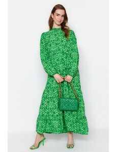 Trendyol zelené vzorované poloviční tlapky široké bavlněné tkané šaty
