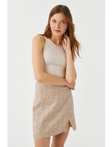Koton Mini Skirt Slit Detailed Linen Blend