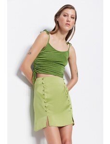 Trendyol Green Mini Satin Fabric Skirt With Button And Slit Detail