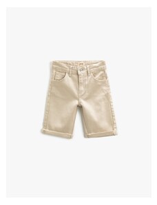 Koton Chino Bermuda Shorts with Pockets Cotton Cotton with Turn-Up Legs, Adjustable Elastic Waist.