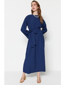 Trendyol Navy Blue Waist Belted Parachute Fabric Wide Fit Woven Dress