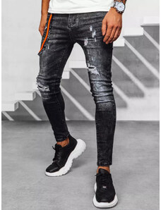 BASIC Černé pánské děrované džínové kalhoty Černá