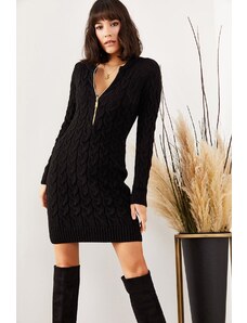 Olalook Dámské černé pletené pletené šaty na zip