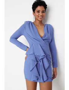 Trendyol modré pletené dvouřadé elegantní večerní šaty