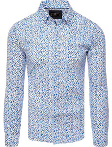 BASIC Bílá pánská košile s modrým květinovým vzorem Květinový vzor