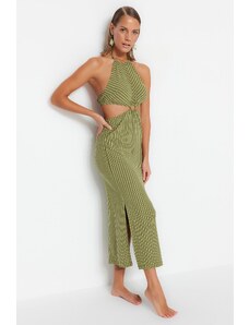 Trendyol Zelené pruhované Maxi pletené doplňky Pletený vzhled Plážové šaty