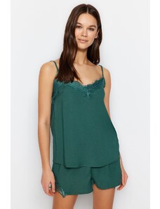 Trendyol Green Lace Undershirt-Shorts Woven Pajama Set