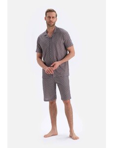 Dagi Gray Printed Shirts Shorts and Knitted Pajamas Set