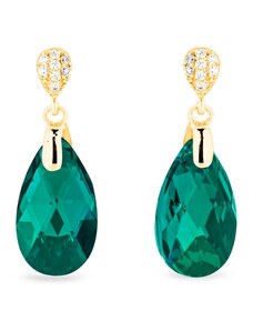 Spark Stříbrné pozlacené náušnice s krystaly Swarovski Elements zelená kapka Dainty Drop KWG610616EM Emerald