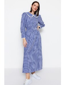 Trendyol Blue Gingham texturovaná tkanina Dětský límec do pasu Gipe Detailní tkané šaty