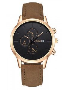 Elegantní pánské hodinky v hnědé barvě s černým ciferníkem