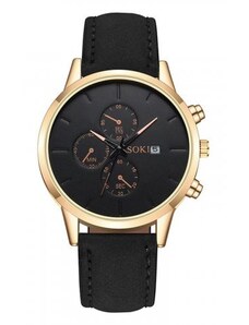 Elegantní pánské hodinky v černé barvě se zlatým ciferníkem