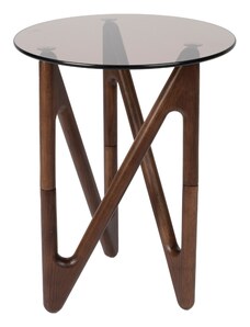Hnědý skleněný odkládací stolek DUTCHBONE NAIA 40 cm s hnědou podnoží