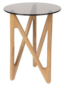 Hnědý skleněný odkládací stolek DUTCHBONE NAIA 40 cm s přírodní podnoží