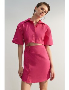 Trendyol Limitovaná edice fuchsiové košile Mini tkané tkané šaty