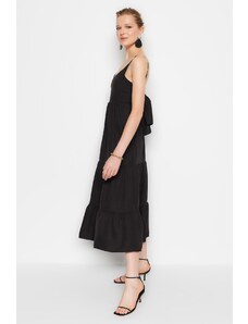 Trendyol Black Skirt Flounced Back Tie Detail Strap Maxi Woven Dress