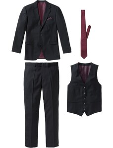 bonprix Oblek (4dílná souprava): sako, kalhoty, vesta, kravata Černá