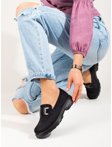 Women's black suede loafers with Shelovet chain