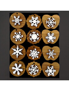 AMADEA Dřevěné ozdoby z masivu s vločkou, 12 ks - MIX druhů v sáčku, 3 cm